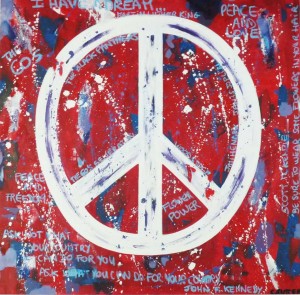 Peace & Love - 100x100 - technique mixte sur toile